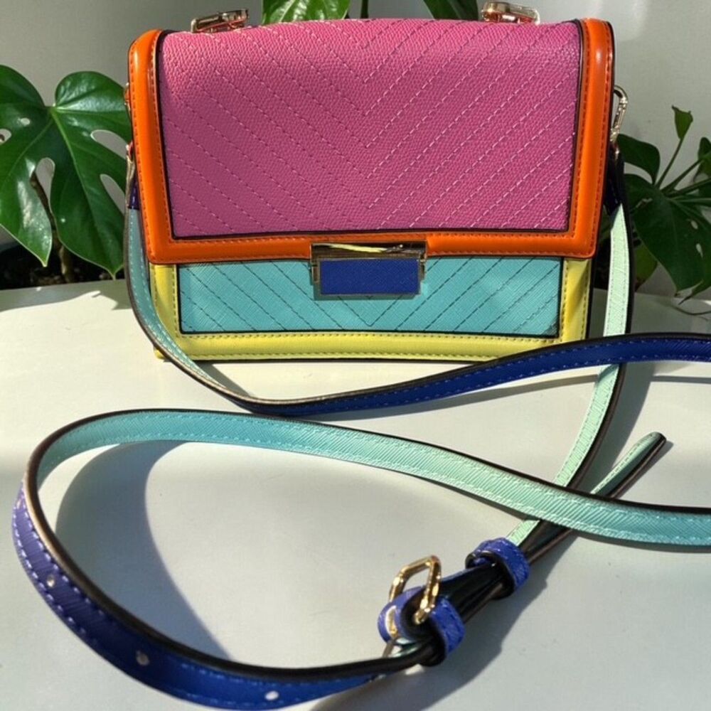 ALDO Laisby Bright Multi Colorblock Chevron Crossbody Shoulder Bag EUC
